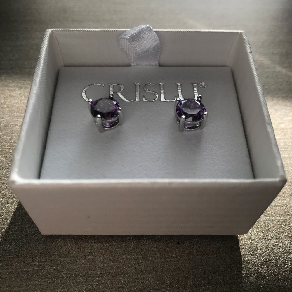 NEW Amethyst Diamond Stud Earrings - Picture 3 of 3